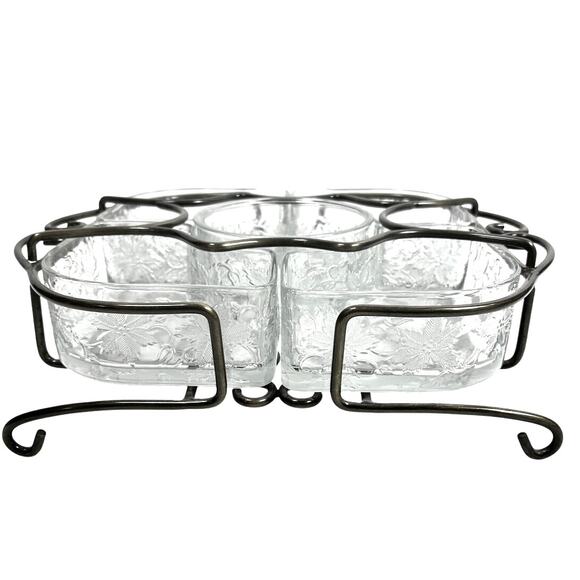 Princess House Crystal Retired Fantasia Vegetable Dip Serving Tray Metal Caddy - Picture 1 of 7